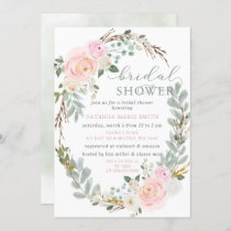 Modern Elegant Sage Pink Floral Bridal Shower Invitation
