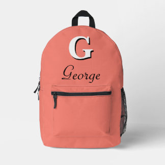 Modern Elegant Salmon Monogram Printed Backpack