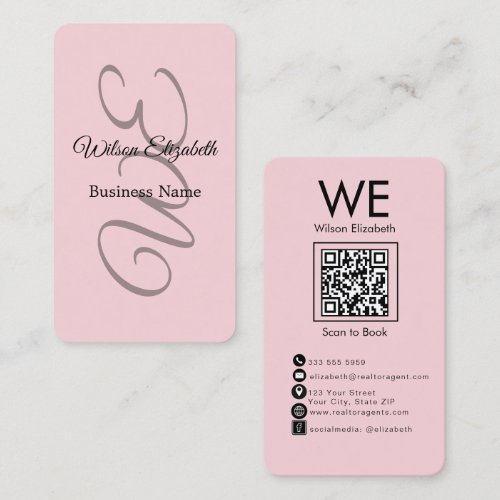 Modern Elegant Salon monogrammed QR code  Business Card