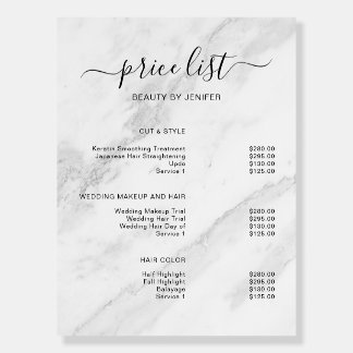 Modern Elegant Salon Price List Template Foam Board