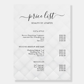 Modern Elegant Salon Price List Template Foam Board