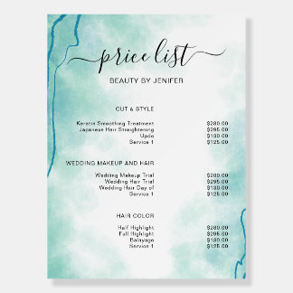 Modern Elegant Salon Price List Template Foam Board
