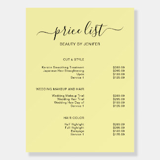 Modern Elegant Salon Price List Template Foam Board