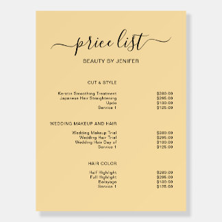 Modern Elegant Salon Price List Template Foam Board