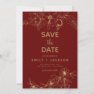 Modern Elegant Save the Date Burgundy Gold Floral