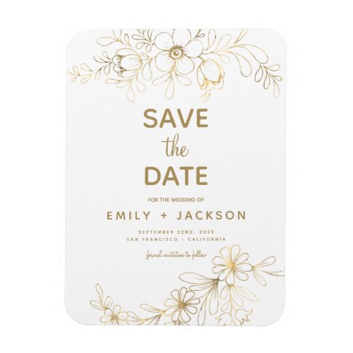 Modern Elegant Save the Date Floral Gold Foil Magnet