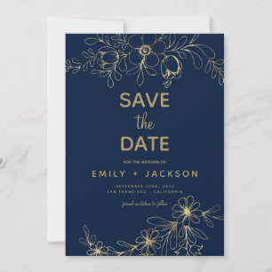 Modern Elegant Save the Date Navy Blue Gold Floral