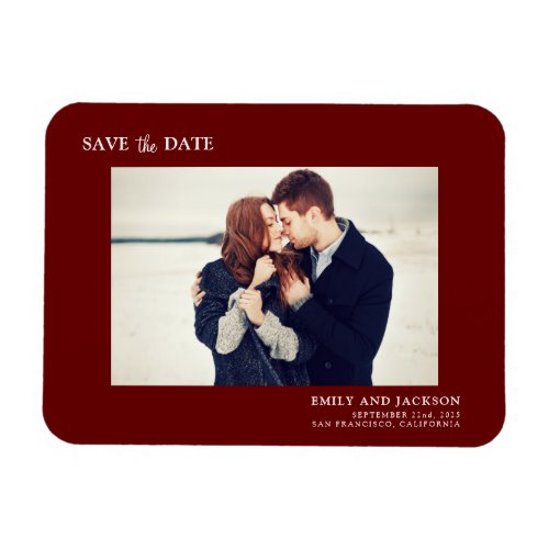 Modern Elegant Save the Date Photo Burgundy Magnet