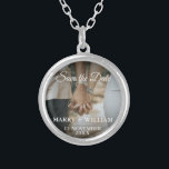 Modern Elegant Save The Date Photo Gift Silver Plated Necklace<br><div class="desc">Modern Elegant Save The Date Photo Gift Silver Plated Necklace 💍✨ Elegance Personified: Modern Silver Couple's Necklace ✨💑 Celebrate the everlasting bond of love with our Modern Silver Couple's Necklace – a digital masterpiece that intertwines the essence of a wedding, the sentiment of an anniversary, and the chic touch of...</div>