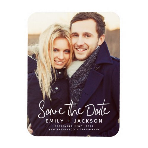 Modern Elegant Save the Date Photo White Magnet