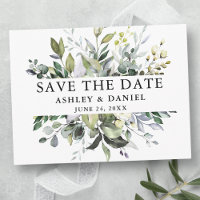 Modern Elegant Save the Date Watercolor Greenery
