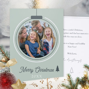 Modern Elegant Scandi Sage Green Ornament Family Letterpress Photo Cards