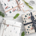Modern Elegant Scandinavian Family Blue Red Beige Wrapping Paper Sheets<br><div class="desc">A cute set of Scandinavian style wrapping paper sheets,  featuring Wintery family scenes with Christmas trees,  snowmen,  houses and snow-capped mountains. Contact designer for matching products. Copyright Anastasia Surridge for The Christmas Shop,  all rights reserved.</div>