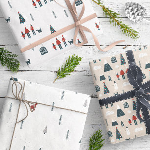 Modern Elegant Scandinavian Family Blue Red Beige Wrapping Paper Sheets
