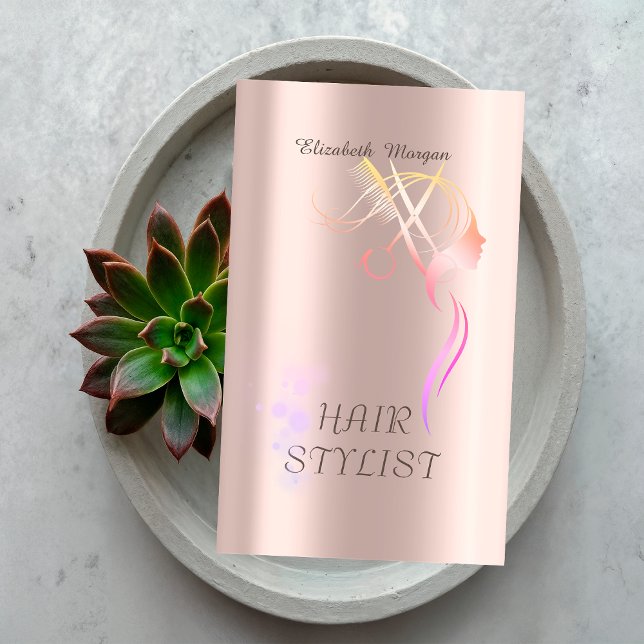 Modern Elegant Scissors Hair Rose Gold Business Card (Creator Uploaded)
