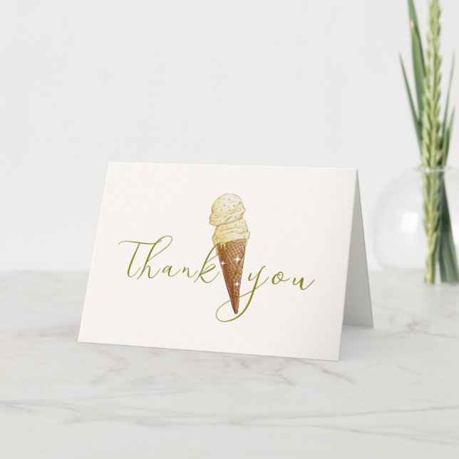 Modern Elegant Scoop Ice Cream Script Baby Shower  Thank You Card (Front)