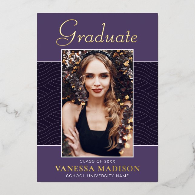 Modern | Elegant Script 1 Photo Foil Grad Card (Front)
