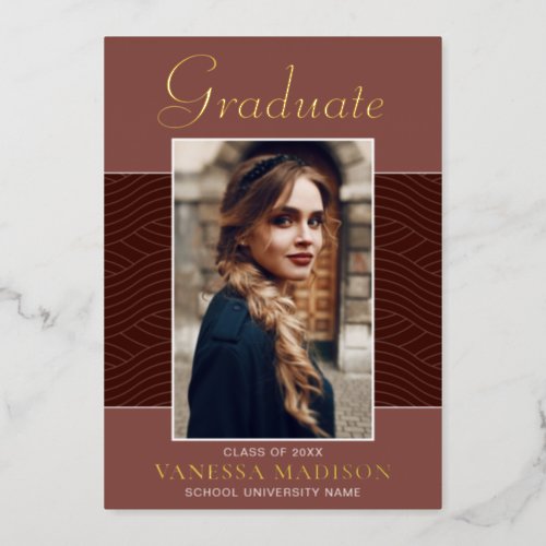 Modern  Elegant Script 1 Photo Foil Grad Card