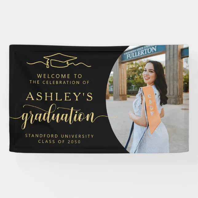 Modern Elegant Script 1 Photo Graduation Banner | Zazzle