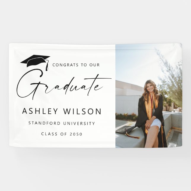 Modern Elegant Script 1 Photo Graduation Banner (Horizontal)