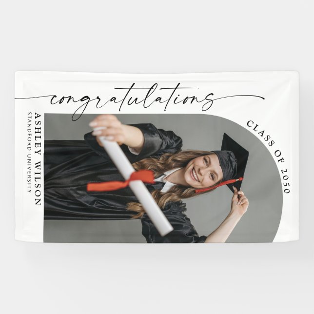 Modern Elegant Script 1 Photo Vertical Graduation  Banner (Horizontal)