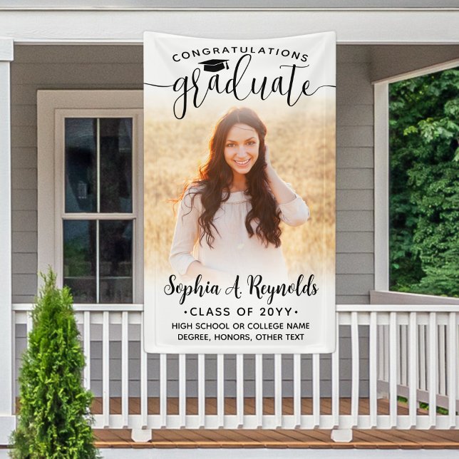 Modern Elegant Script 1 Photo Vertical Graduation Banner (Creator Uploaded)
