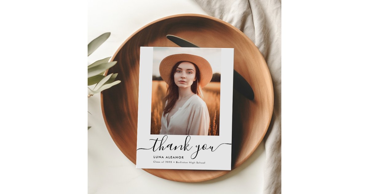 Modern Elegant Script 2023 Graduation Photo Thank You Card | Zazzle