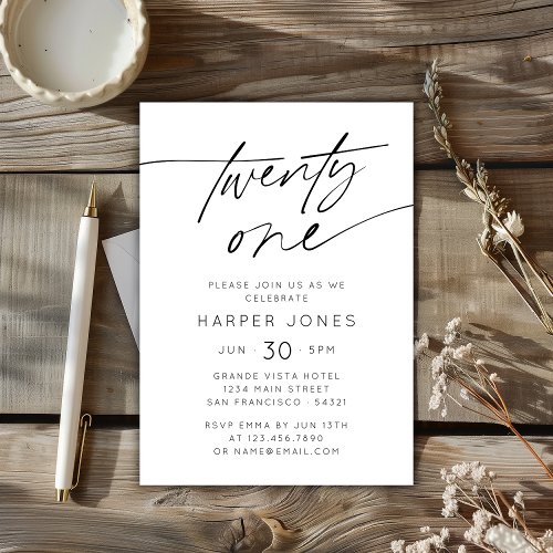 Modern Elegant Script 21st Birthday Party Invitation