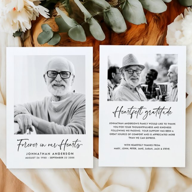 Modern Elegant Script 2-Photo Funeral/Memorial Thank You Card (Creator Uploaded)