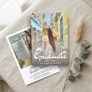 modern elegant script 2 photo graduation party invitation
