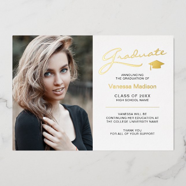 Modern Elegant Script 2 Sided Photo Grad Card (Front)