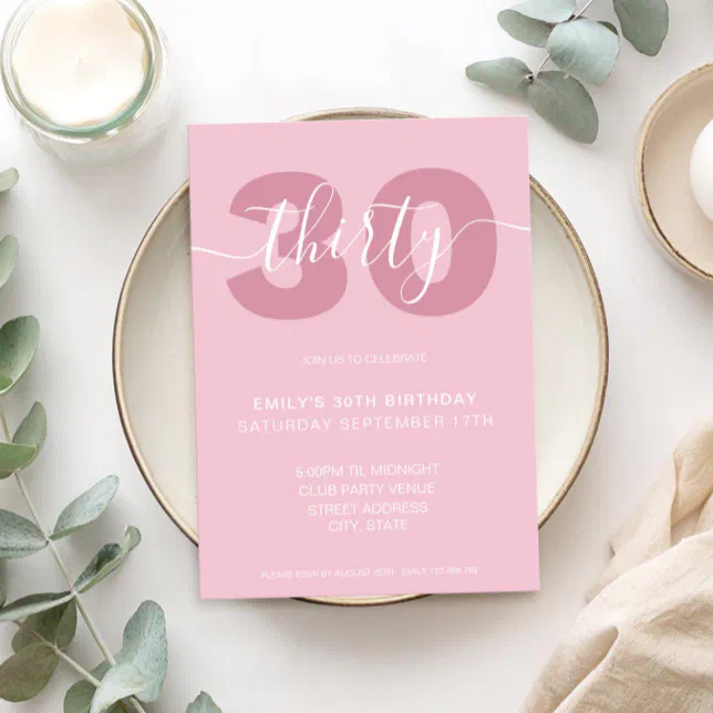 Modern Elegant Script 30th Birthday Invitation | Zazzle