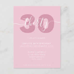 Modern Elegant Script 30th Birthday Invitation Postcard