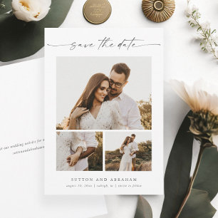 Modern Elegant Script 3 Photo Collage Save The Date