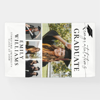 Modern Elegant Script 4 Photo Vertical Graduation  Banner