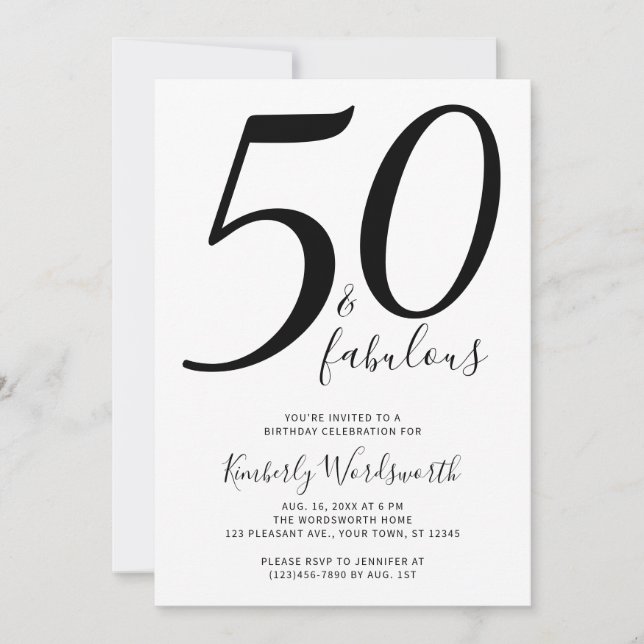 Modern Elegant Script 50 Fabulous Fiftieth Birthda Invitation (Front)