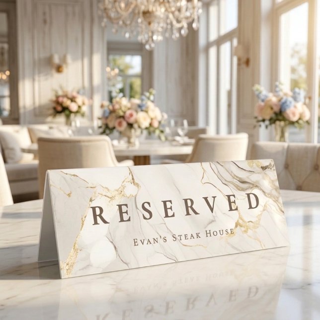 Modern Elegant Script Agate White Marble Reserved Table Tent (Modern Elegant Script Agate White Marble Reserved Table Tent)
