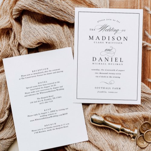 Modern Elegant Script All in One Wedding Invitation