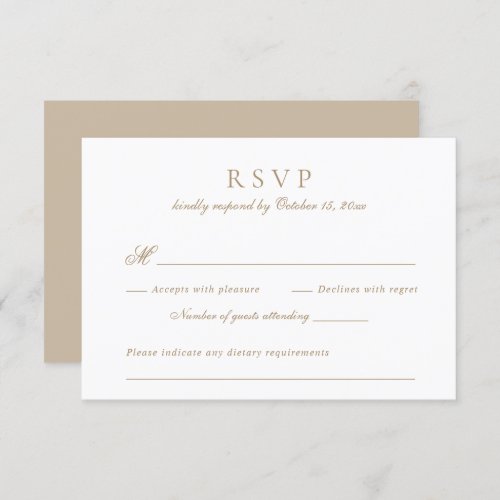 Modern Elegant Script Antique Gold Wedding RSVP Invitation