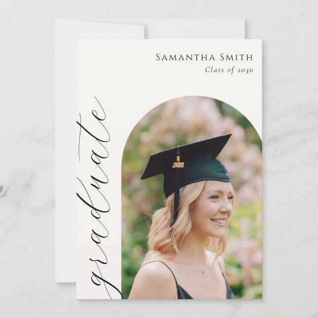 Modern Elegant Script Arch Photo Graduation Announcement (Front)