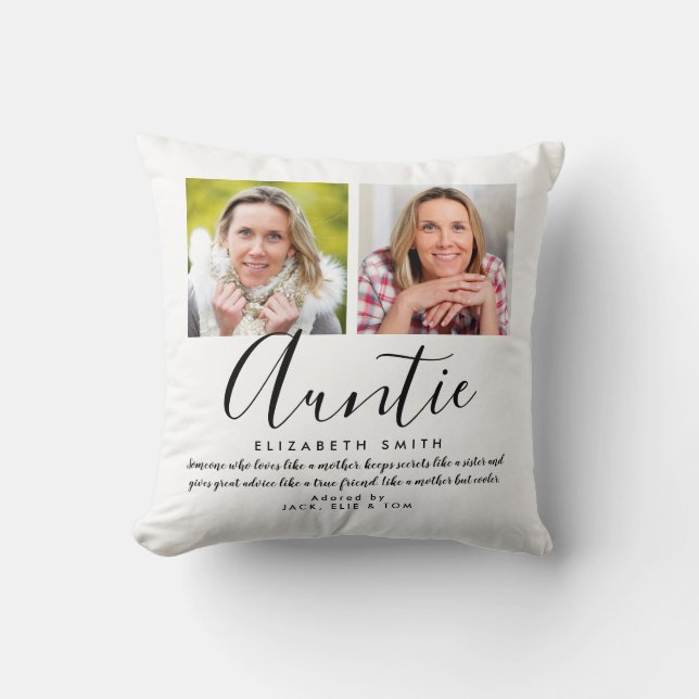 Modern Elegant Script Auntie Quote Photo Throw Pillow (Front)