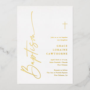 Modern Elegant Script Baptism Gold Foil Invitation