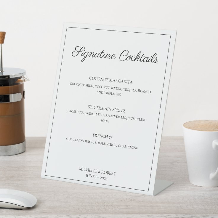 Modern Elegant Script Bar Menu Cocktails Wedding Pedestal Sign | Zazzle