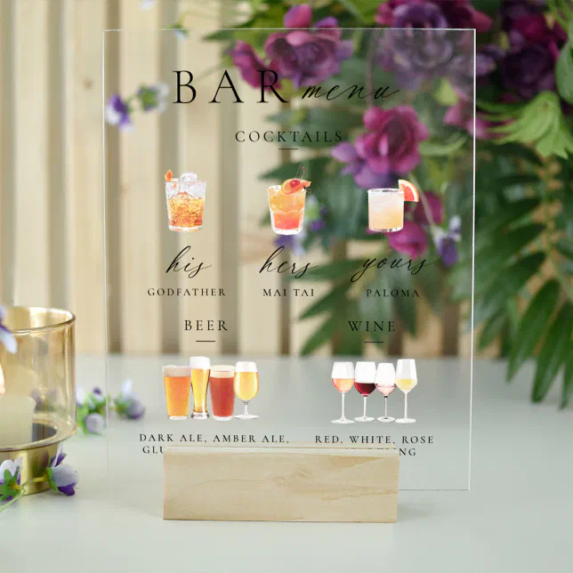 Modern Elegant Script Bar Menu Signature Acrylic Sign | Zazzle