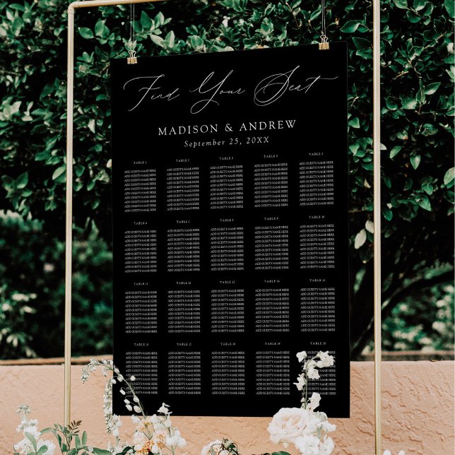 Modern Elegant Script Black 20 Table Seating Chart Foam Board (Creator Uploaded)