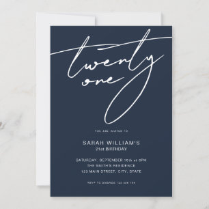 Modern Elegant Script Black 21st Birthday Party Invitation