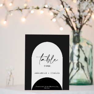 modern elegant script black and white arch wedding foam board