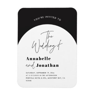modern elegant script black and white arch wedding magnet
