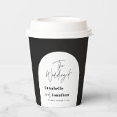 modern elegant script black and white arch wedding paper cups | Zazzle
