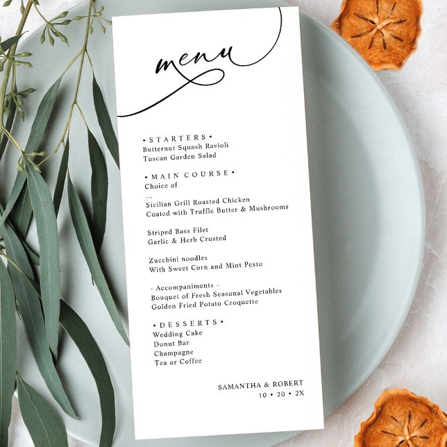Modern Elegant Script Black and White Wedding Menu (Creator Uploaded)